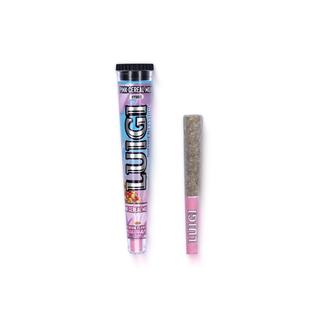 Luigi Pink Cereal Milk in hand