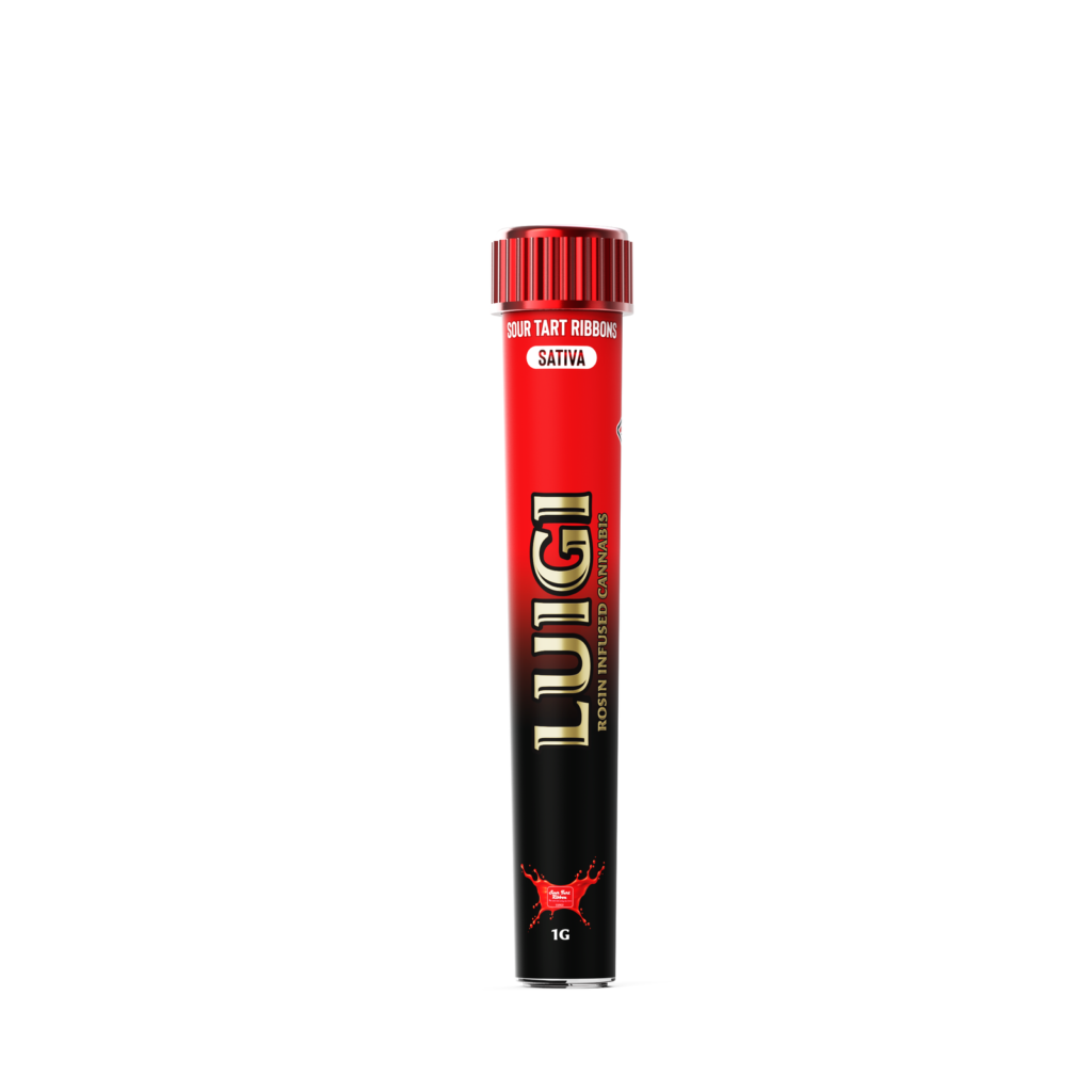 Luigi Sour Tart Ribbons Rosin Pen in hand